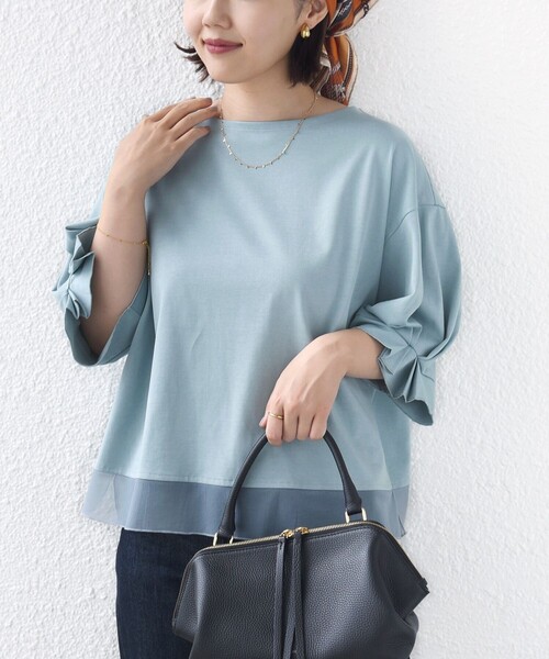 SHIPS(シップス)の「〈手洗い可能〉シアー コンビ 袖 タック デザイン プルオーバー(Tシャツ/カットソー・レディース・ナチュラル/ライトブルー/ブラック・ONE SIZE)」の19枚目の写真