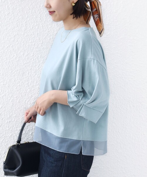 SHIPS(シップス)の「〈手洗い可能〉シアー コンビ 袖 タック デザイン プルオーバー(Tシャツ/カットソー・レディース・ナチュラル/ライトブルー/ブラック・ONE SIZE)」の20枚目の写真