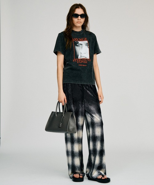 PRANK PROJECT(プランクプロジェクト)の「【2026Autumn Pre-Order】フェーデッドチェックベロアパンツ / Faded Check Velour Pants(その他パンツ・レディース・ブラック・38/36)」の3枚目の写真