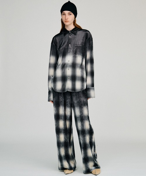 PRANK PROJECT(プランクプロジェクト)の「【2026Autumn Pre-Order】フェーデッドチェックベロアパンツ / Faded Check Velour Pants(その他パンツ・レディース・ブラック・38/36)」の5枚目の写真