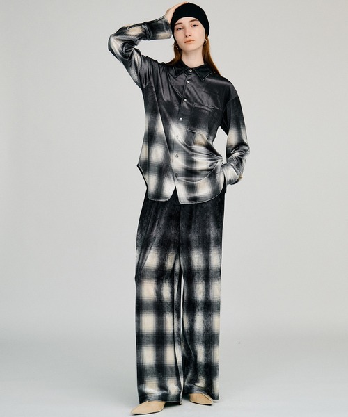 PRANK PROJECT(プランクプロジェクト)の「【2026Autumn Pre-Order】フェーデッドチェックベロアパンツ / Faded Check Velour Pants(その他パンツ・レディース・ブラック・38/36)」の6枚目の写真