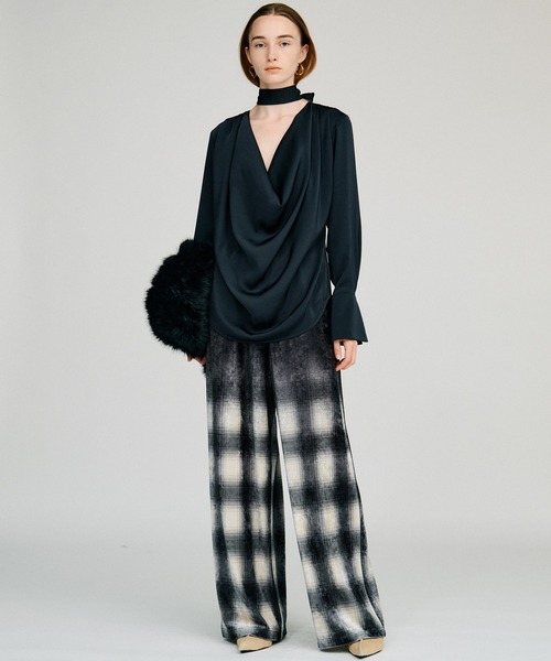 PRANK PROJECT(プランクプロジェクト)の「【2026Autumn Pre-Order】フェーデッドチェックベロアパンツ / Faded Check Velour Pants(その他パンツ・レディース・ブラック・38/36)」の7枚目の写真