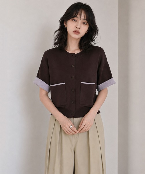 Dita Muaj.(ディータムアージュ)の「バイカラー半袖カーディガン(カーディガン/ボレロ・レディース・グレー/ブラウン/チャコール・FREE)」の3枚目の写真