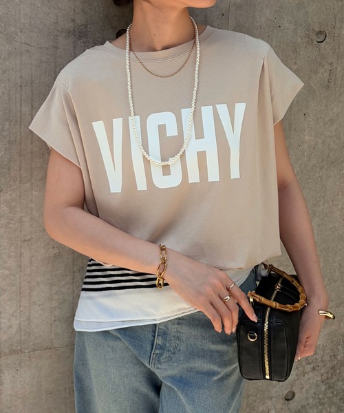 COLLAGE GALLARDAGALANTE(コラージュガリャルダガランテ)の「VICHY ロゴTシャツ/ZOZO限定(Tシャツ/カットソー・レディース・ホワイト/ベージュ・FREE)」の2枚目の写真