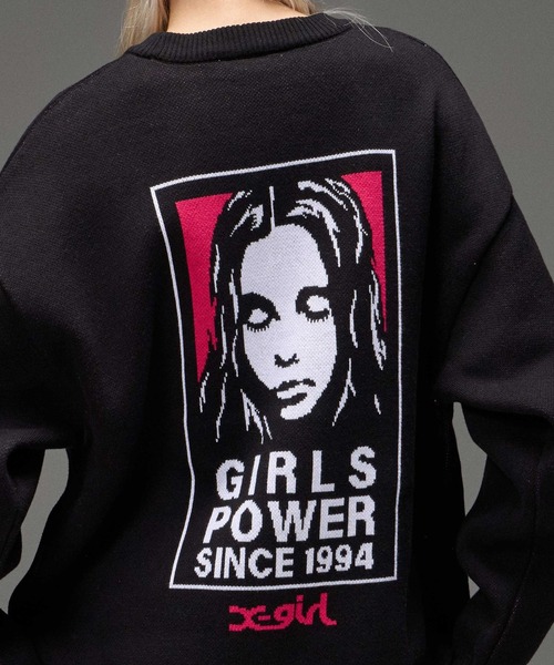 X-girl（エックスガール）の「BOX LOGO AND FACE JACQUARD KNIT TOP（ニット/セーター・レディース・アッシュ/ブラック・ONE SIZE）」の9枚目の写真