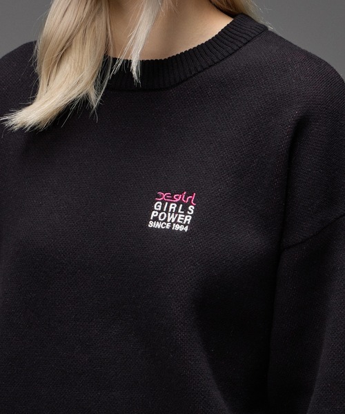 X-girl（エックスガール）の「BOX LOGO AND FACE JACQUARD KNIT TOP（ニット/セーター・レディース・アッシュ/ブラック・ONE SIZE）」の10枚目の写真