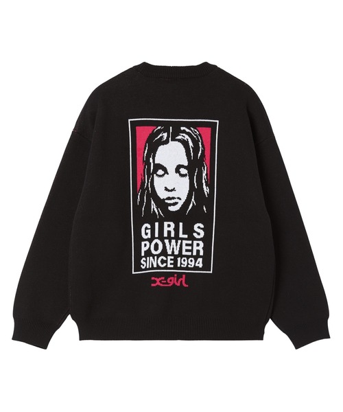X-girl（エックスガール）の「BOX LOGO AND FACE JACQUARD KNIT TOP（ニット/セーター・レディース・アッシュ/ブラック・ONE SIZE）」の11枚目の写真