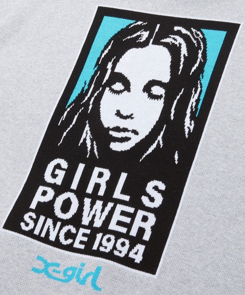 X-girl（エックスガール）の「BOX LOGO AND FACE JACQUARD KNIT TOP（ニット/セーター・レディース・アッシュ/ブラック・ONE SIZE）」の16枚目の写真
