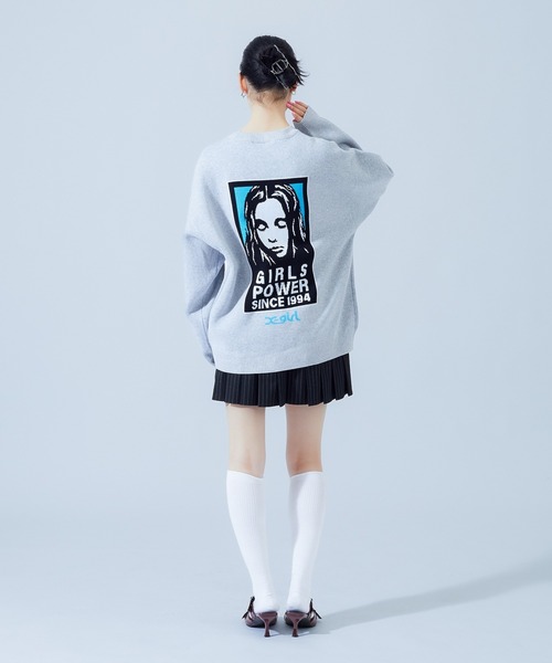 X-girl（エックスガール）の「BOX LOGO AND FACE JACQUARD KNIT TOP（ニット/セーター・レディース・アッシュ/ブラック・ONE SIZE）」の21枚目の写真