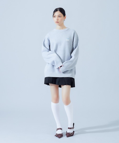 X-girl（エックスガール）の「BOX LOGO AND FACE JACQUARD KNIT TOP（ニット/セーター・レディース・アッシュ/ブラック・ONE SIZE）」の22枚目の写真