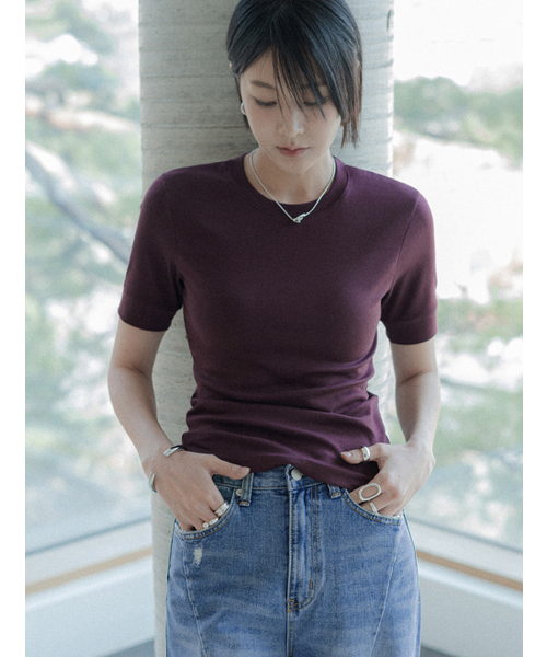 MEMUA（メムア）の「エディン 5部 モーダルTシャツ（Tシャツ/カットソー・レディース・ホワイト/ワイン/ブラック・FREE）」の4枚目の写真