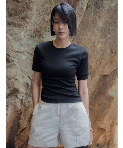 MEMUA（メムア）の「エディン 5部 モーダルTシャツ（Tシャツ/カットソー・レディース・ホワイト/ワイン/ブラック・FREE）」の6枚目の写真