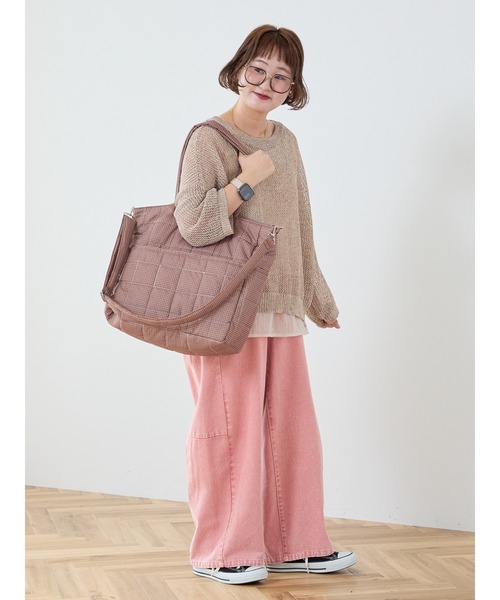 Samansa Mos2(サマンサ モスモス)の「【Cross×Staff】ボトルポケ付/10ポケットトートbag(ハンドバッグ・レディース・チャコールグレー/キャメル/オフホワイト・F)」の11枚目の写真