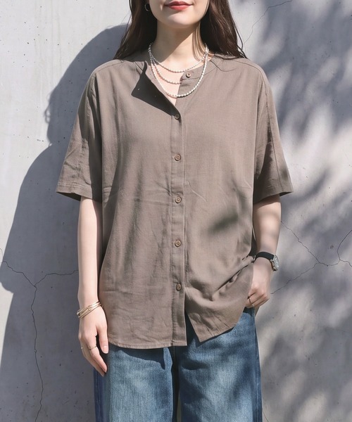 SELECT LEVERY(セレクトリベリー)の「接触冷感 ナイロン前開きドルマントップス(シャツ/ブラウス・レディース・ブラック/モカ/チャコール・MEDIUM/LARGE)」の4枚目の写真
