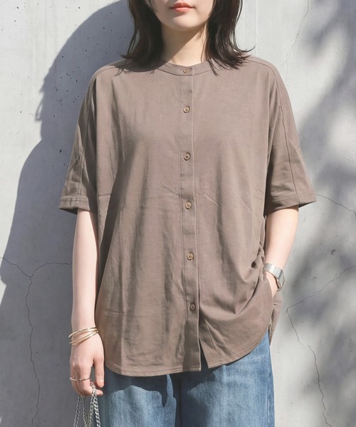 SELECT LEVERY(セレクトリベリー)の「接触冷感 ナイロン前開きドルマントップス(シャツ/ブラウス・レディース・ブラック/モカ/チャコール・MEDIUM/LARGE)」の6枚目の写真