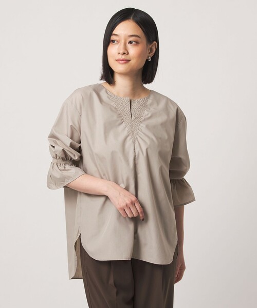 A DAY IN THE LIFE UNITED ARROWS(アデイインザライフユナイテッドアローズ)の「ステッチキーネック キャンディースリーブブラウス 7分袖 <A DAY IN THE LIFE>(シャツ/ブラウス・レディース・ナチュラル/ダークオレンジ/ダークグレー・FREE)」の3枚目の写真