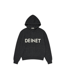 BASIC LOGO KNIT HOODIE IN CHARCOAL