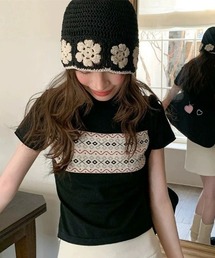 ジャガード切替 コンパクトニットTシャツ