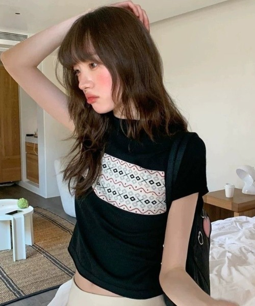 AVYL(アヴィル)の「ジャガード切替 コンパクトニットTシャツ(Tシャツ/カットソー・レディース・ブラック/アイボリー・M)」の11枚目の写真