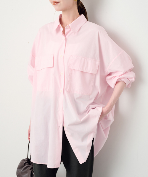 SLOBE IENA(スローブイエナ)の「ファインブロードルーズシャツチュニック(チュニック・レディース・ホワイト/ピンク・FREE)」の2枚目の写真