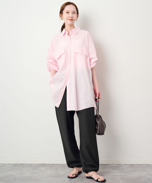 SLOBE IENA(スローブイエナ)の「ファインブロードルーズシャツチュニック(チュニック・レディース・ホワイト/ピンク・FREE)」の4枚目の写真