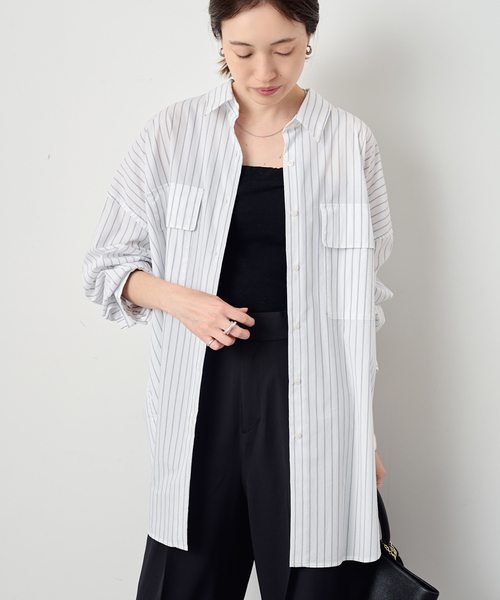 SLOBE IENA(スローブイエナ)の「ファインブロードルーズシャツチュニック(チュニック・レディース・ホワイト/ピンク・FREE)」の5枚目の写真