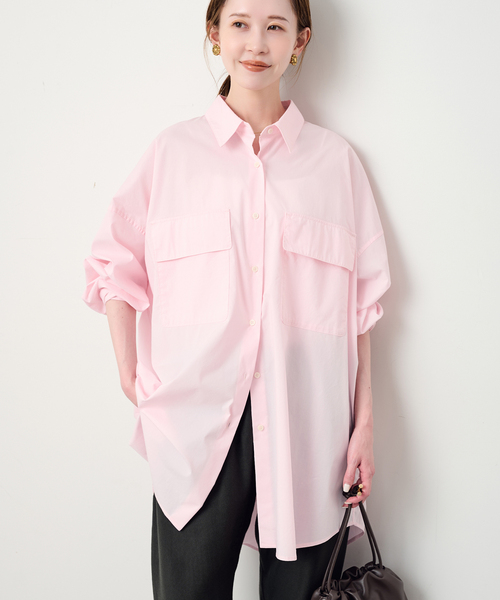 SLOBE IENA(スローブイエナ)の「ファインブロードルーズシャツチュニック(チュニック・レディース・ホワイト/ピンク・FREE)」の13枚目の写真