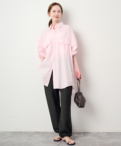 SLOBE IENA(スローブイエナ)の「ファインブロードルーズシャツチュニック(チュニック・レディース・ホワイト/ピンク・FREE)」の17枚目の写真