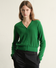 Wool Ribbed V-neck Knit Cardigan (Green)