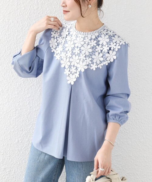 SHIPS（シップス）の「【WEB限定】〈手洗い可能〉フラワー ヨーク レース ロング スリーブ ブラウス（シャツ/ブラウス・レディース・ネイビー/グレー/ブルー/グリーン・ONE SIZE）」の13枚目の写真