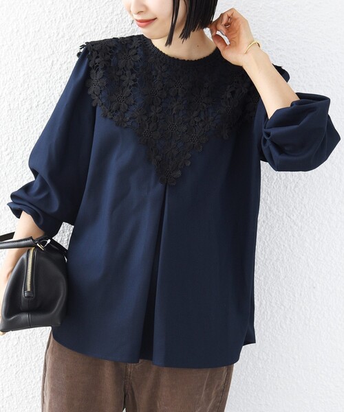SHIPS（シップス）の「【WEB限定】〈手洗い可能〉フラワー ヨーク レース ロング スリーブ ブラウス（シャツ/ブラウス・レディース・ネイビー/グレー/ブルー/グリーン・ONE SIZE）」の22枚目の写真