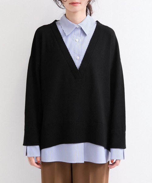 le cercle ADAM ET ROPE'(ルセルクルアダムエロペ)の「ドッキングシャツVネックニット(ニット/セーター・レディース・グレー/ブラック系その他・FREE)」の10枚目の写真