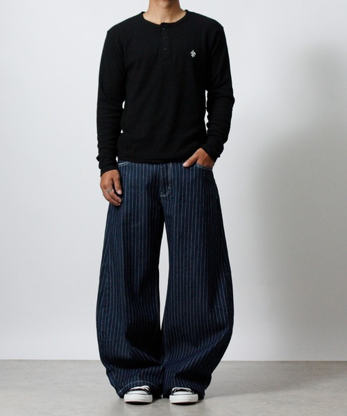 NYLAUS（ナイラス）の「【NYS】ワンポイント刺繍 ヘンリーネック ワッフル ロンT 長袖Tシャツ ロングTシャツ ジャストサイズ（Tシャツ/カットソー・メンズ・ホワイト/ブラック・M/L）」の16枚目の写真