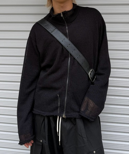 Chikashitsu +（チカシツプラス）の「【Chikashitsu +】clay net zip-up jacket / 【チカシツプラス】クレイネットシアージップアップジャケット（カーディガン/ボレロ・メンズ・ブラック/グレー/アイボリー・ONE SIZE）」の2枚目の写真