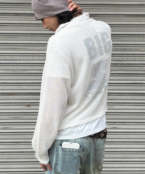 Chikashitsu +（チカシツプラス）の「【Chikashitsu +】clay net zip-up jacket / 【チカシツプラス】クレイネットシアージップアップジャケット（カーディガン/ボレロ・メンズ・ブラック/グレー/アイボリー・ONE SIZE）」の8枚目の写真