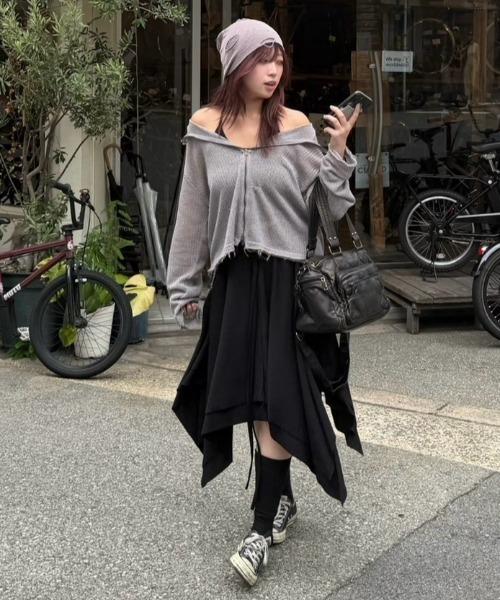 Chikashitsu +（チカシツプラス）の「【Chikashitsu +】clay net zip-up jacket / 【チカシツプラス】クレイネットシアージップアップジャケット（カーディガン/ボレロ・メンズ・ブラック/グレー/アイボリー・ONE SIZE）」の20枚目の写真