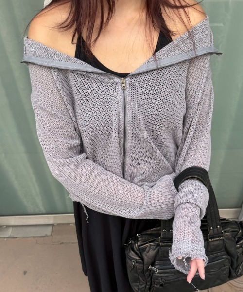 Chikashitsu +（チカシツプラス）の「【Chikashitsu +】clay net zip-up jacket / 【チカシツプラス】クレイネットシアージップアップジャケット（カーディガン/ボレロ・メンズ・ブラック/グレー/アイボリー・ONE SIZE）」の17枚目の写真