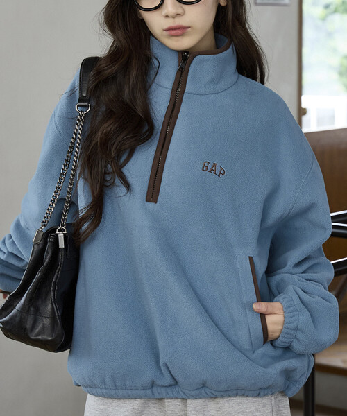 GAP(ギャップ)の「PUBLUX × GAP/ギャップ 別注 配色 フリース ハーフジップ プルオーバー/アノラック 限定展開(スウェット・メンズ・レオパード/サックスブルー/ネイビー/ブラック・SMALL/MEDIUM/LARGE)」の20枚目の写真