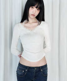 LILLI ホルターネック レース ロングスリーブ [IVORY]