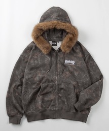 【70】【THRASHER/スラッシャー】フェイクファーフード ジップパーカー/フーディー/オーバーサイズ/ライトアウター/スケーター/Y2K/Opium系/リアルツリー/カモフラ/ロゴ刺繍/裏起毛/ユニセックス/レディース/メンズ