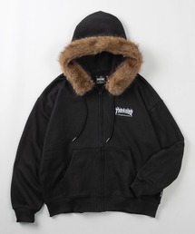 【70】【THRASHER/スラッシャー】フェイクファーフード ジップパーカー/フーディー/オーバーサイズ/ライトアウター/スケーター/Y2K/Opium系/リアルツリー/カモフラ/ロゴ刺繍/裏起毛/ユニセックス/レディース/メンズ