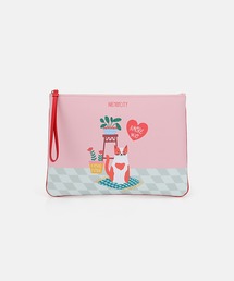 RUBY TAYLOR Collaboration キャット＆ルームイラスト レザー クラッチバッグ - ピンク