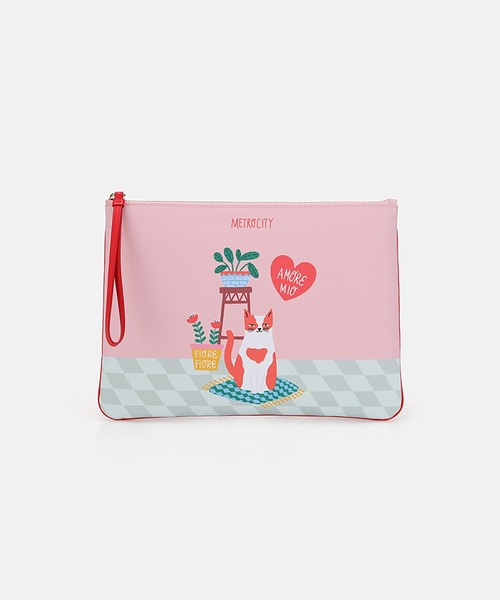 METROCITY(メトロシティ)の「RUBY TAYLOR Collaboration キャット&ルームイラスト レザー クラッチバッグ - ピンク(クラッチバッグ・レディース・ピンク・FREE)」の1枚目の写真