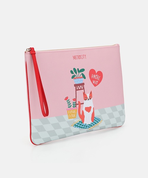 METROCITY(メトロシティ)の「RUBY TAYLOR Collaboration キャット&ルームイラスト レザー クラッチバッグ - ピンク(クラッチバッグ・レディース・ピンク・FREE)」の2枚目の写真
