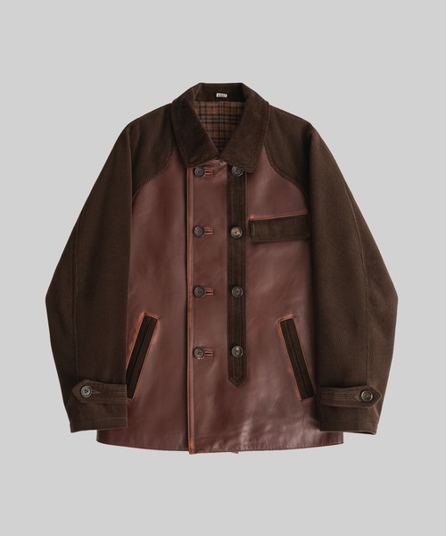 KHOKI(コッキ)の「【KHOKI】Combination leather jacket(ライダースジャケット・メンズ・ブラウン/ブラック・2/3)」の1枚目の写真