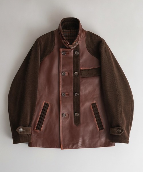 KHOKI(コッキ)の「【KHOKI】Combination leather jacket(ライダースジャケット・メンズ・ブラウン/ブラック・2/3)」の4枚目の写真