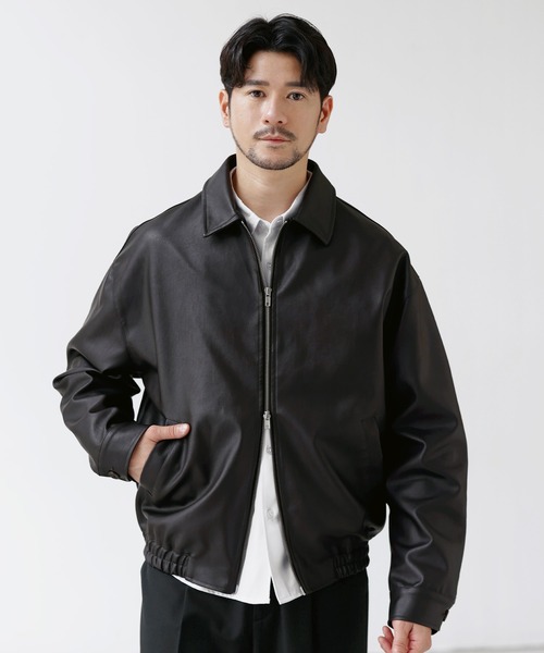 SPU（スプ）の「Essential Synthetic Leather Balloon Silhouette Zip Jacket（その他アウター・メンズ・ダークブラウン/ブラック・S/M/L/XL）」の2枚目の写真