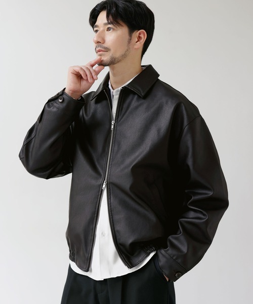 SPU（スプ）の「Essential Synthetic Leather Balloon Silhouette Zip Jacket（その他アウター・メンズ・ダークブラウン/ブラック・S/M/L/XL）」の19枚目の写真