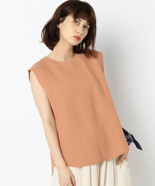 Another Edition(アナザーエディション)の「ワッフル断ち切りノースリーブ/AEBC ワッフルタチキリ NSL◆(Tシャツ/カットソー・レディース・オフホワイト/ブラック/ライトピンク・FREE)」の3枚目の写真