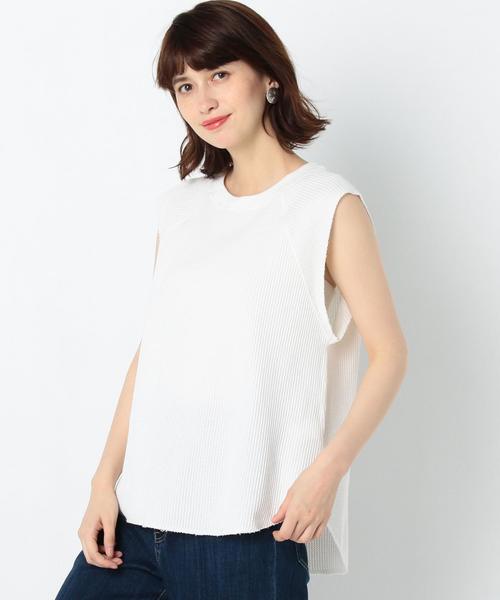 Another Edition(アナザーエディション)の「ワッフル断ち切りノースリーブ/AEBC ワッフルタチキリ NSL◆(Tシャツ/カットソー・レディース・オフホワイト/ブラック/ライトピンク・FREE)」の1枚目の写真